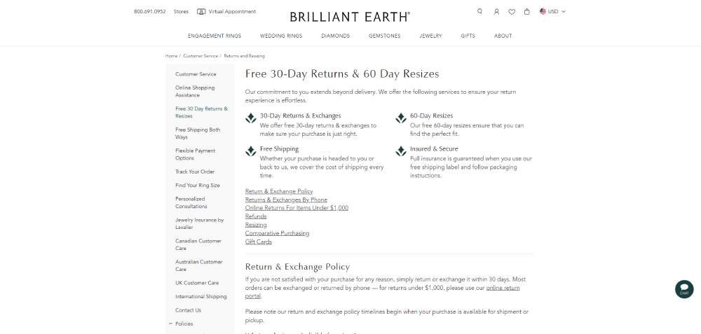 Brilliant Earth returns policy