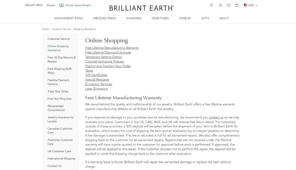 Brilliant Earth warranty