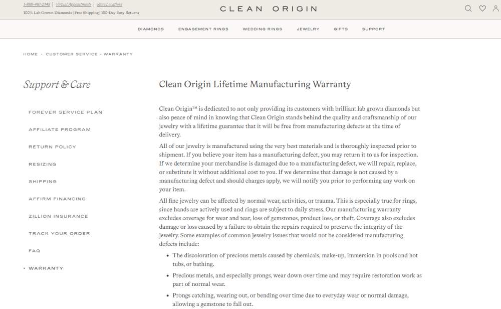 Clean Origin warranty