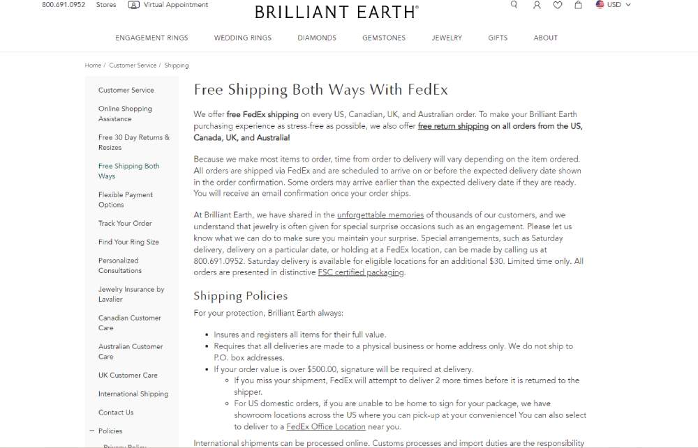 Brilliant Earth shipping