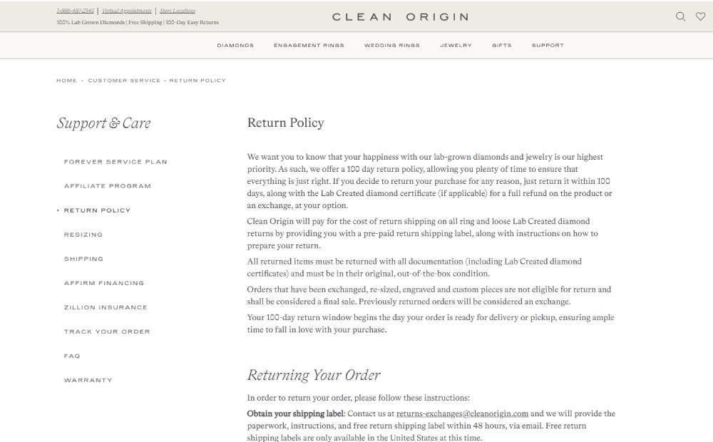 Clean Origin returns policy