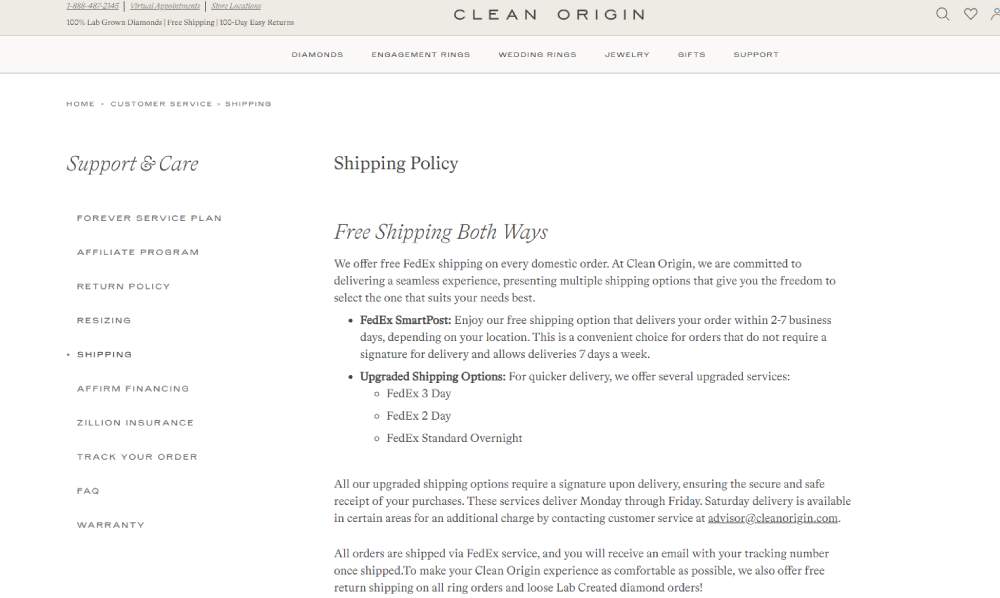 Clean Origin shipping