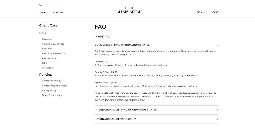 Alexis Bittar shipping