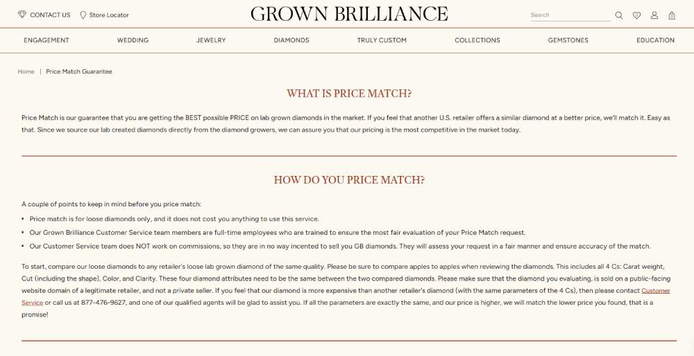 Grown Brilliance price match