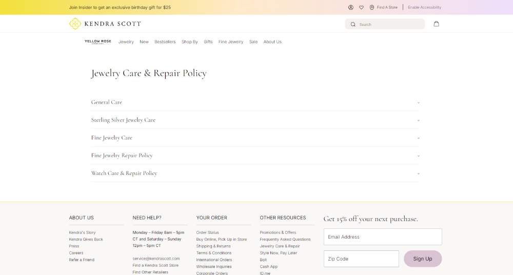 Kendra Scott warranty