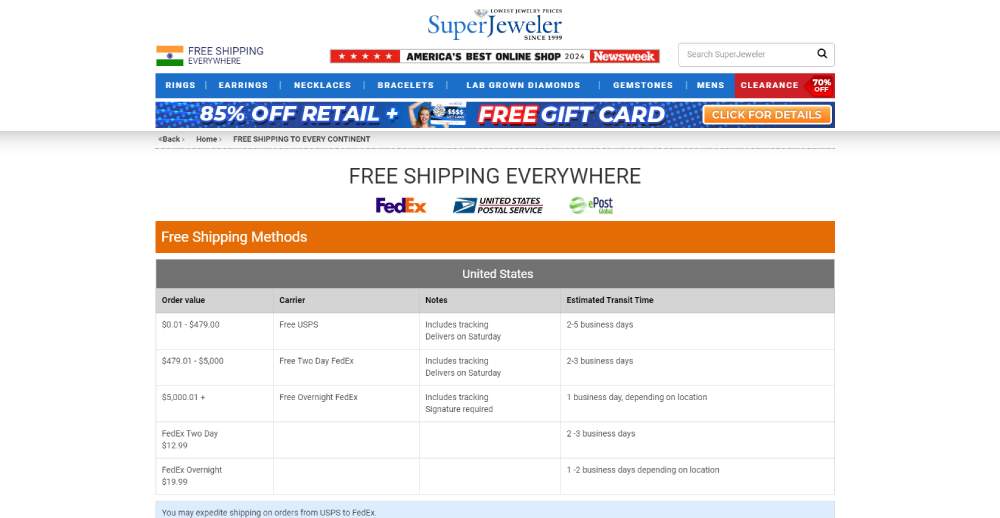 Superjeweler shipping
