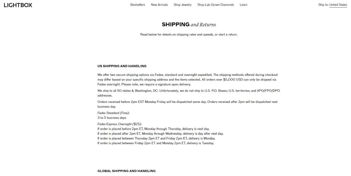 Lightbox shipping