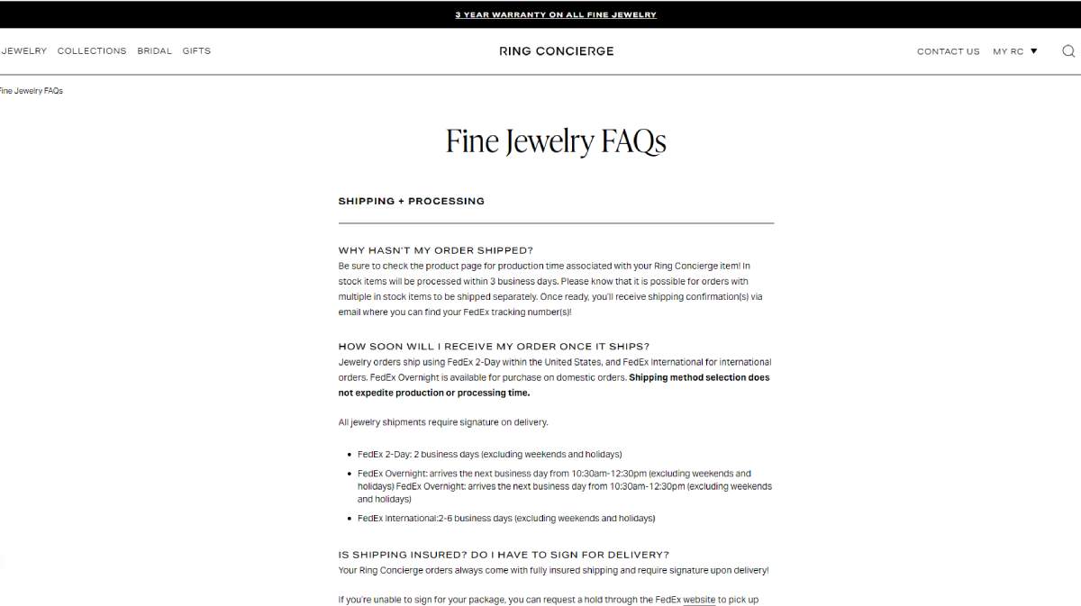 Ring Concierge shipping