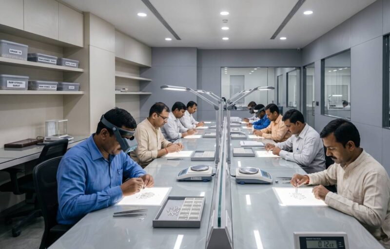 India’s Gem and Jewelry Exports Show Modest Growth Amid Market Shifts diamonds indian sorting raw